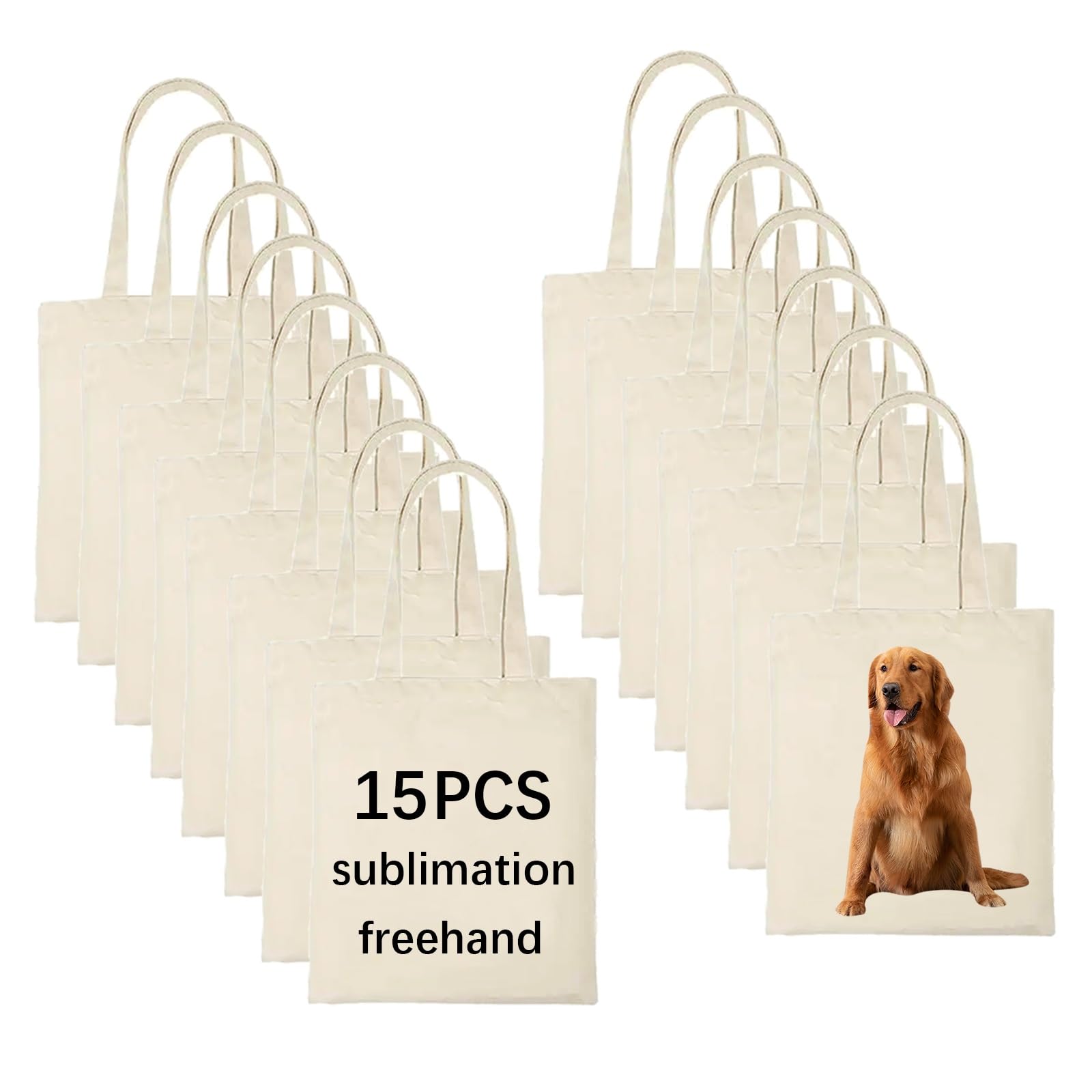 OKBA 15 pcs Blank Canvas Bags bulk,Sublimation Tote Bags,polyester tote bags for sublimation 32x37cm,DIY customization crafts (32x37cm canvas bags *