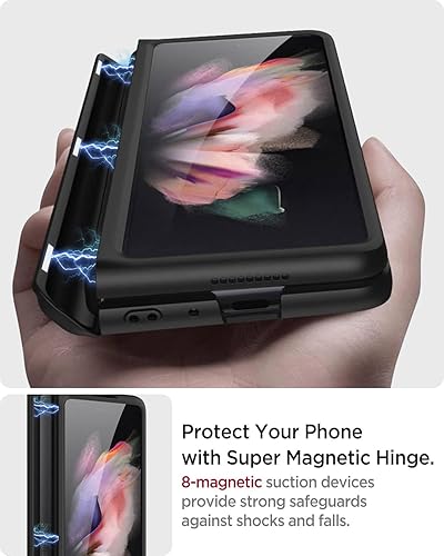Miniatura 4 de Miimall Funda compatible con Samsung Galaxy Z Fold 3 con bisagra magnética, parachoques duro ultrafino de policarbonato todo incluido, carcasa con