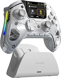 ManbaOne V2 PC コントローラー 多機能LCDディスプレイ付き PC/Switch2/Switch/Android/iOS対応 ドリフト防止ホールスティック トリガーストップ付き TURBO連射 メカニカルスイッチボタン ゲームパッド 1800mAh大容量バッテリー 4つ背面ボタン 有線/無線接続 (白い)