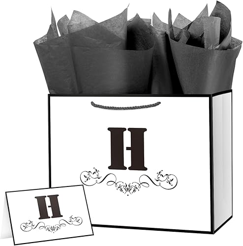 ysmile Bolsa de regalo de letras con papel de envoltura para hombres, mujeres, niños y niñas, bolsa de papel grande de 12 pulgadas de color blanco y