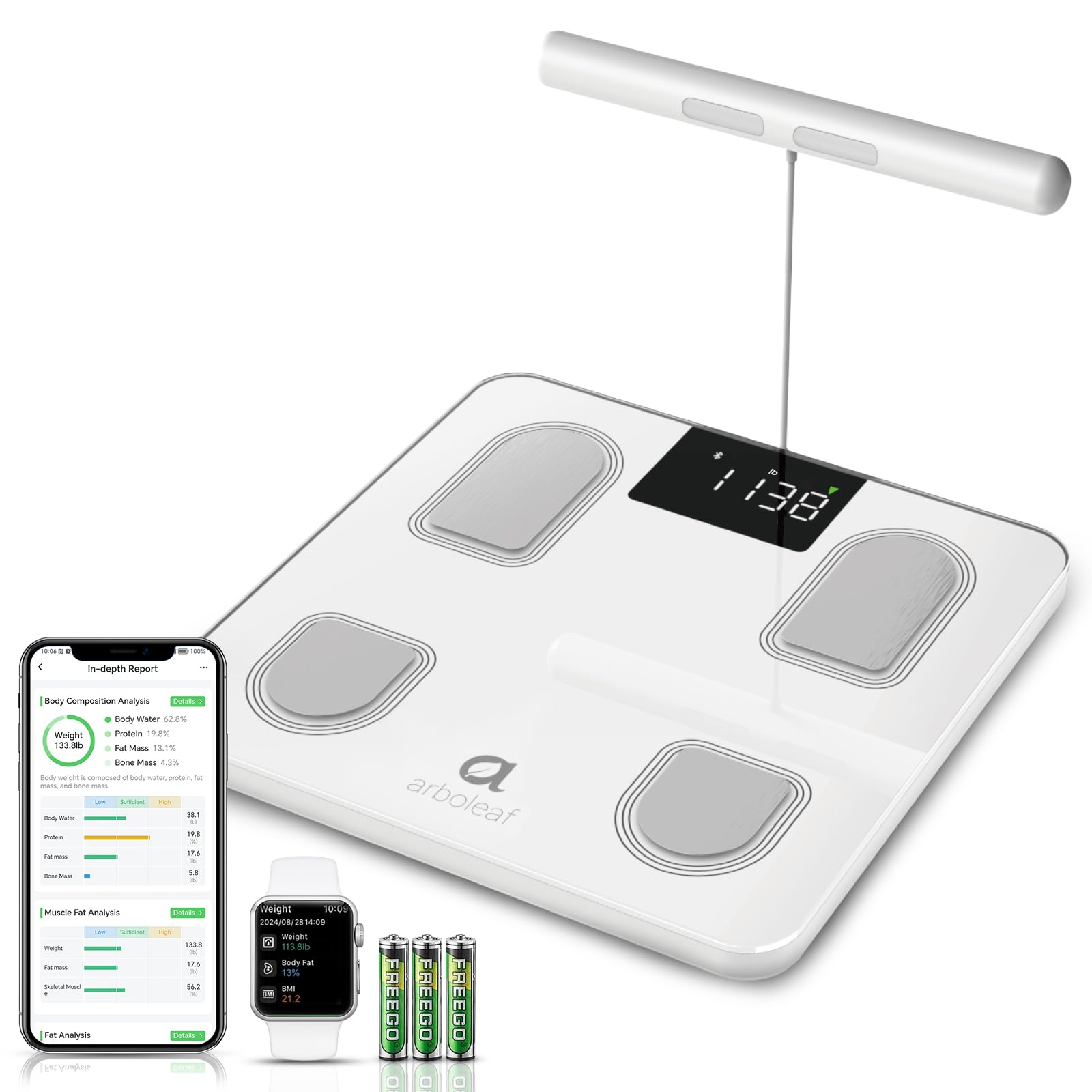 arboleafBathroom Scale for Body Weight, Body Fat, BMI, 8-Electrode