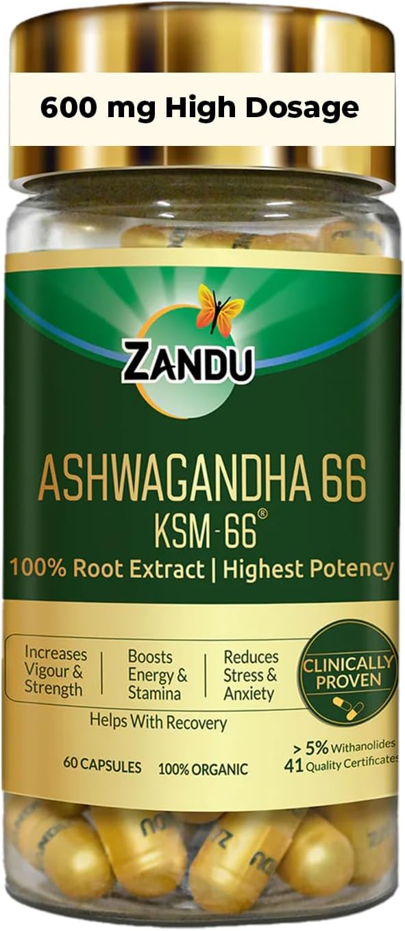 Zandu Ashwagandha 66 (KSM-66®) (600 mg), Clinically Proven 100% Root Extract for Maximum Potency