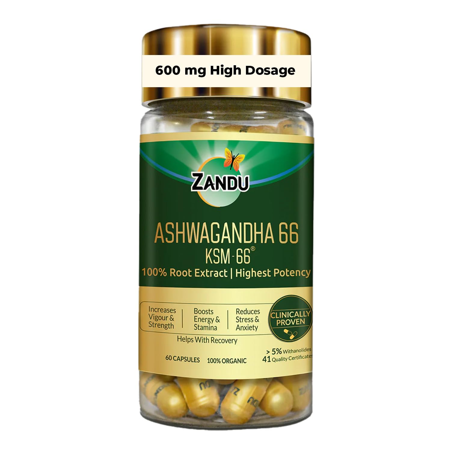 Zandu Ashwagandha KSM-66 (600 mg high dose formula) Tablets | Clinically Proven for 72% Decrease in stress and anxiety levels I Boosts Energy & Strength | 60 tablets I 100% Pure Root Extract-image-5