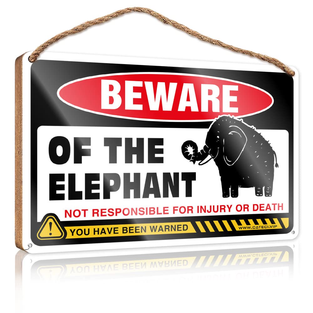 YYHLEH Wood Signs Decor Beware Of Elephant Wooden Sign(23X35CM)