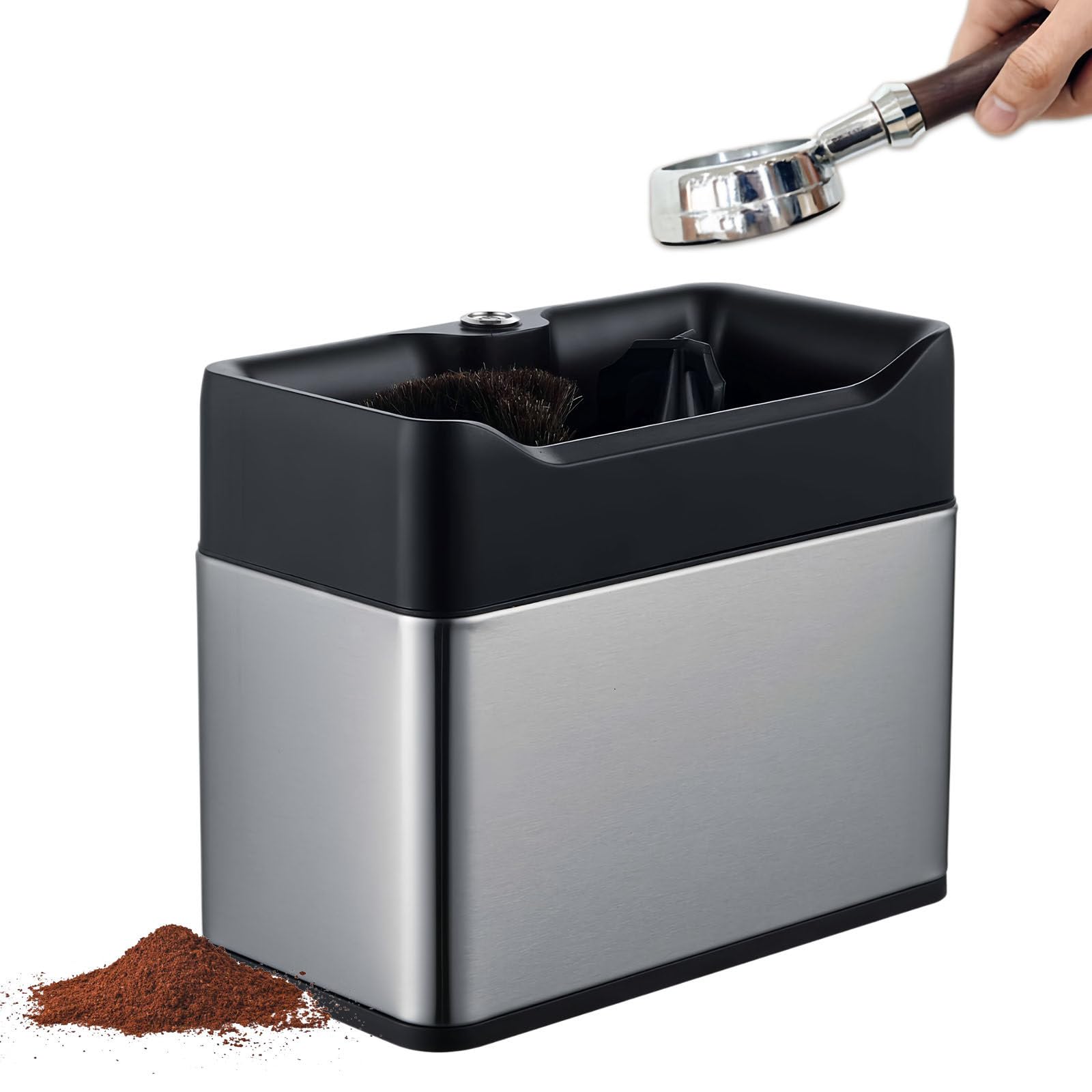 Limpiador Eléctrico De Portafiltros De Café con Doble Raspador Y Cepillos, Velocidad De 340 RPM para Una Limpieza Rápida En El Hogar O En Establecimientos Comerciales Silver