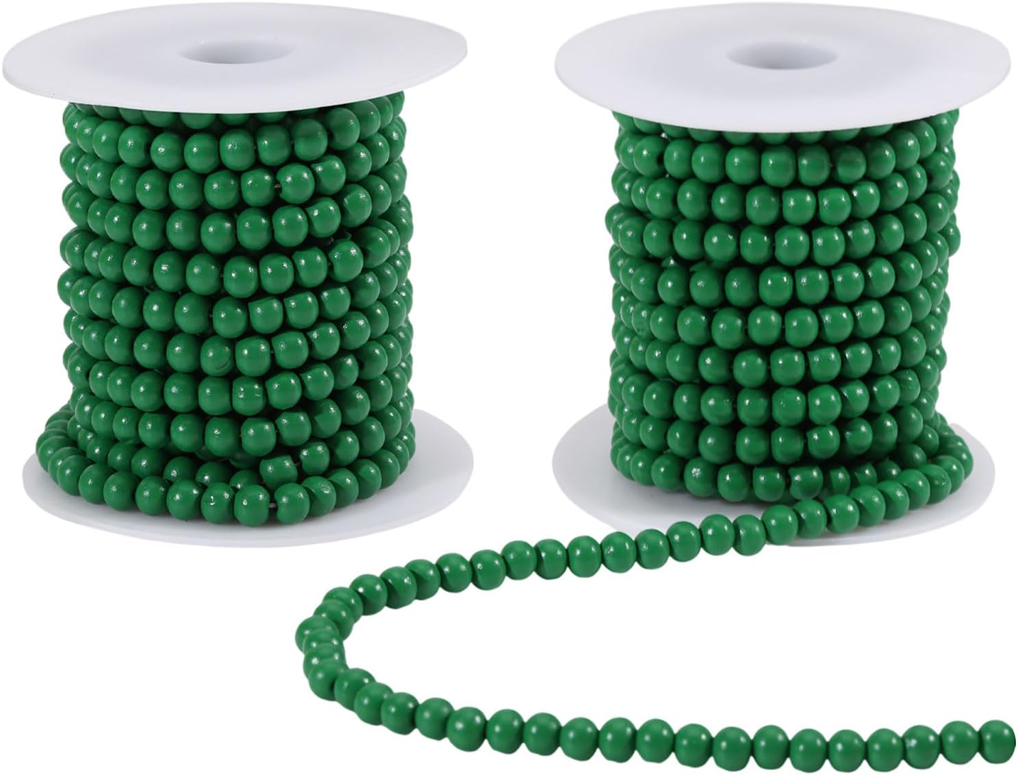 CHGCRAFT 2 Roll 32 Feet Christmas Wooden Bead Garland Christmas Tree Wood Bead Strands for Holiday Decorations, Green
