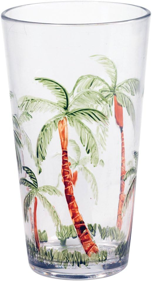 Set of 4 Palm Breeze 17 Oz Tumblers - Tropical Palm Tree Drink Glasses - 6.25" Tall