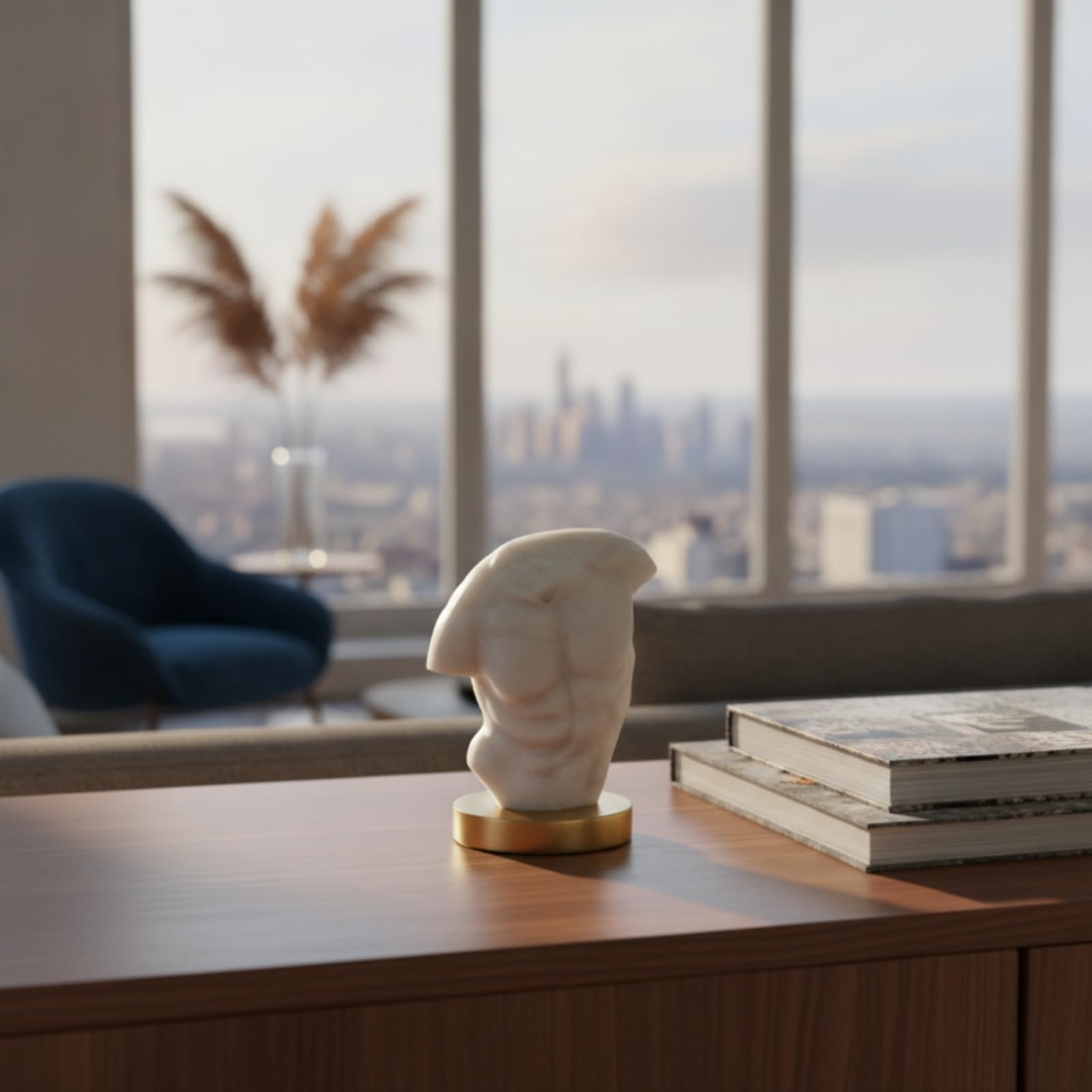 Milageto Skulptur Abstrakter Mensch Torso Figur Statue Moderne Wohndeko aus Quarzsandharz mit Strukturierter auf Sockel für Wohnzimmer Büro Atelier Flur Tisch