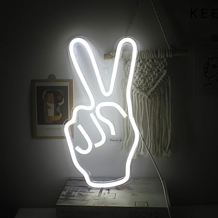 ineonlife Neon Peace Sign Decor Led Neon Signs Peace Finger Peace Sign Wall Sign 15'' x 8'' Victory Gesture Neon Light Novelty Neon Wall Lights for Kids Home Accessories Party Holi...
