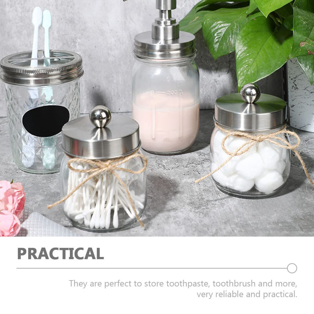 POPETPOP Set de Accesorios de Baño Soporte para Cepillo de Dientes y Botella de Loción de Vidrio Plata para Hotel y Hogar
