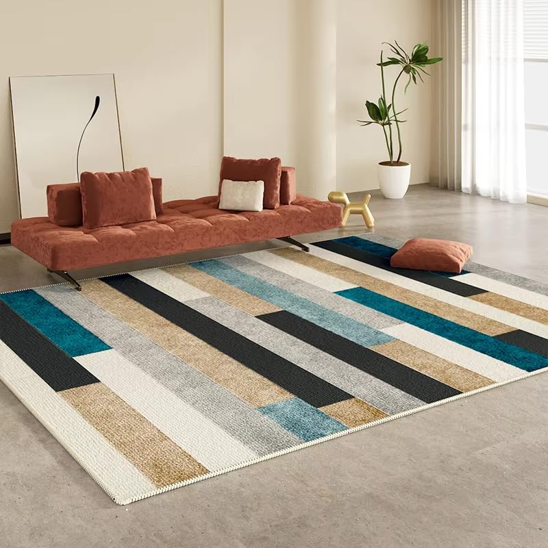 Tapis géométrique anti-glisse 160x200 cm pour supprimer les chutes dans un grand salon
