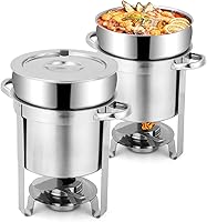 Snowtaros 7QT Stainless Steel Soup Chafer (2 Pack) - Round Soup Warmer with Lids, Fuel Holders for Catering, Parties, Weddings