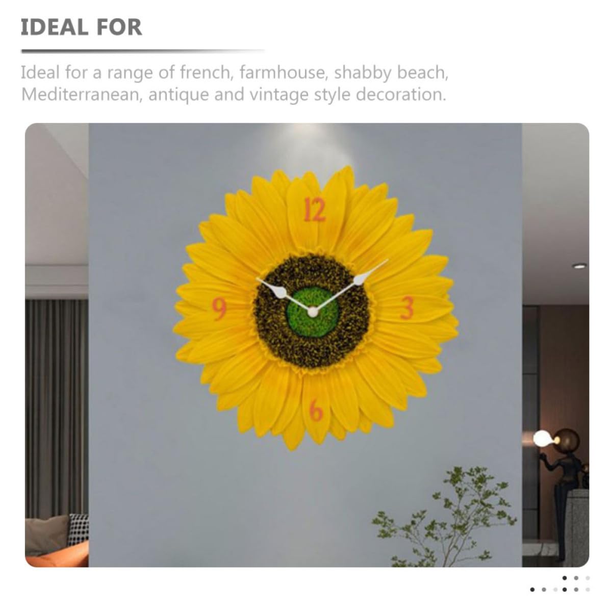 Toddmomy Rustikale Wanduhr Sonnenblume für Außenbereich, Kunstharz, Ip44