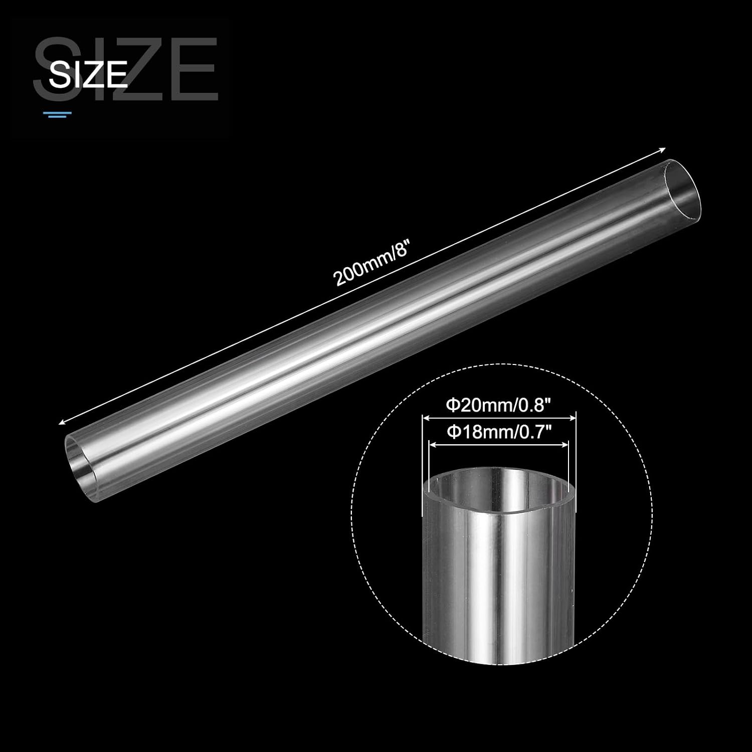 MECCANIXITY Clear Storage Tube 18x20mm Small Plastic Round Tubing with Caps Rigid Bottle Container 200mm/8 Inch for Item Stored