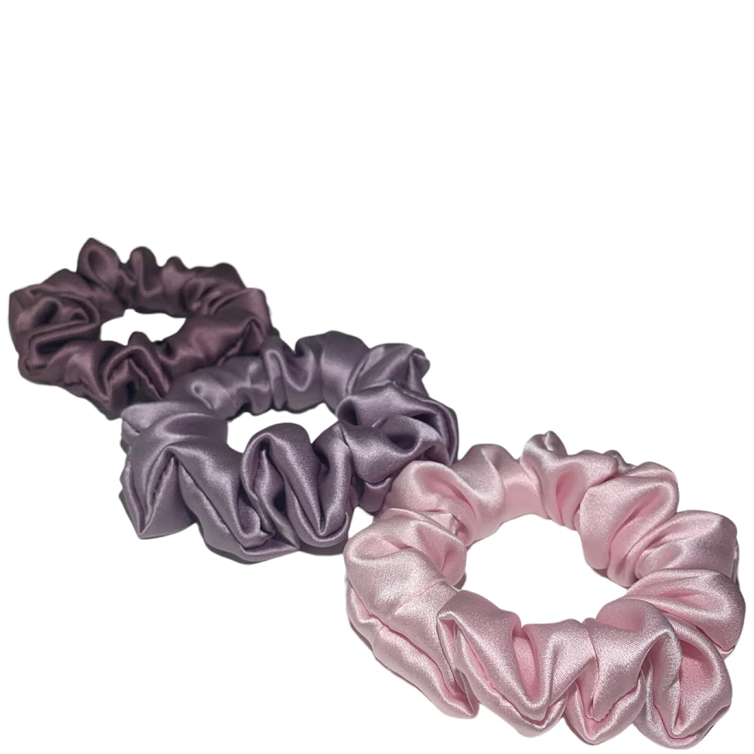 Pure Silk Hair Scrunchies for Woman - Set of 3 Skinny Scrunchies for Hair - Silky Scrunchies for girls - Pro Organic (Baby Pink, Lavender & Mauve)