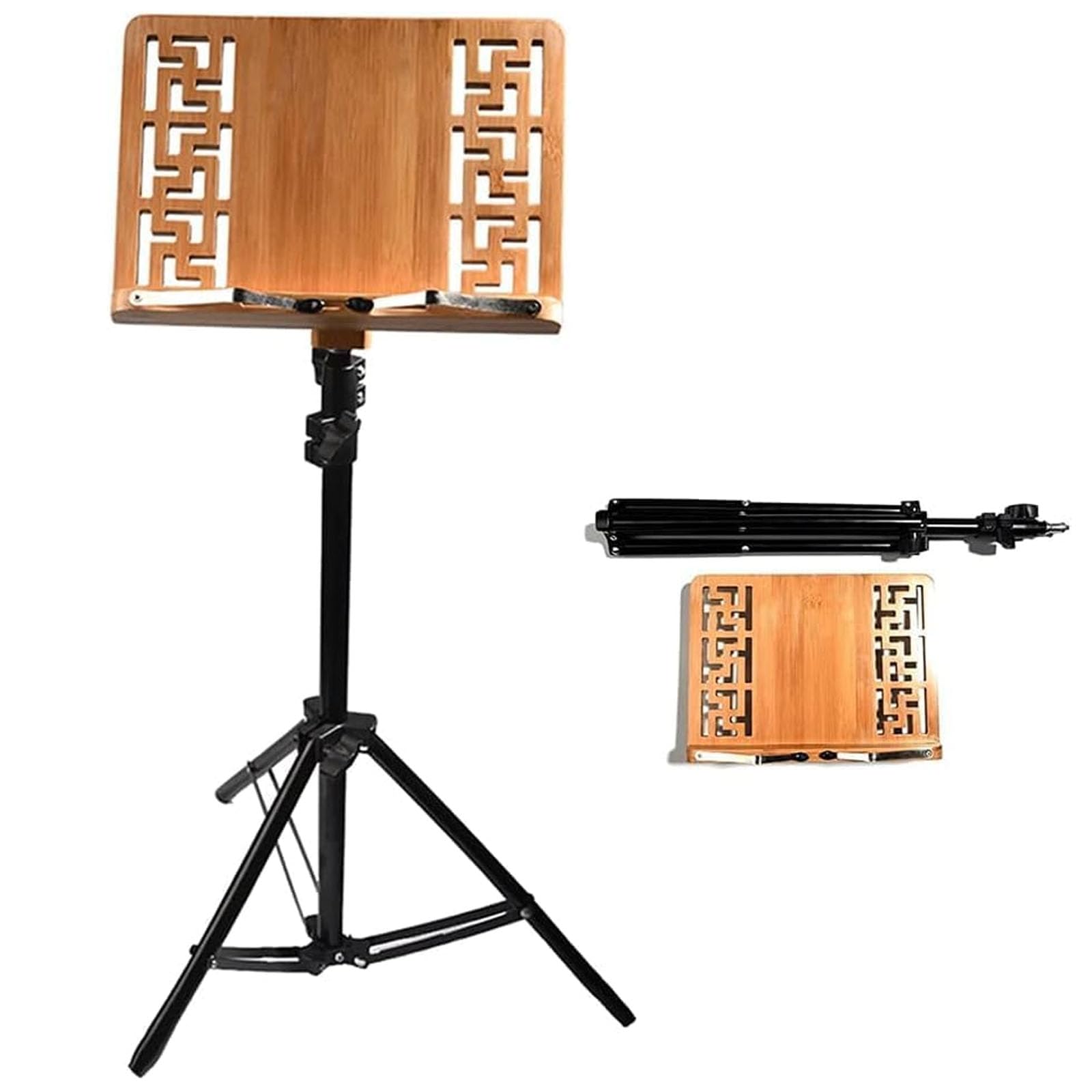 Atril De Partituras con Diseño Hueco, Soporte De Madera para Partituras con Trípode De Altura Ajustable De 28" A 63", Atril para Partituras para Exhibición De Conciertos,