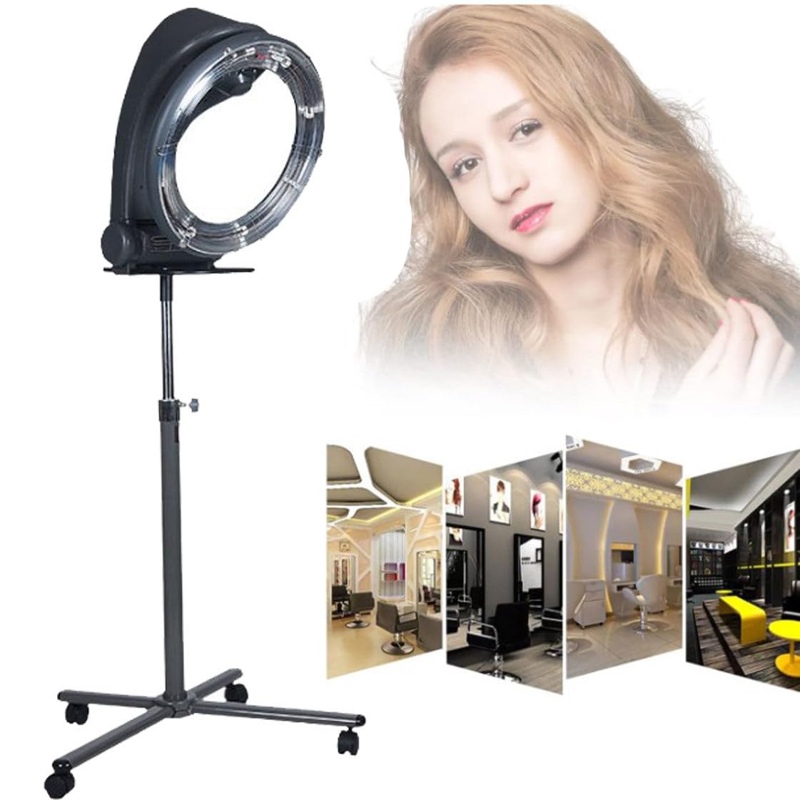Hair Dryer Standing Rotating Salon Hair Dryer Spa Color Processor 120W Wheel Type Can Be Moved Sturdy 4-Legged