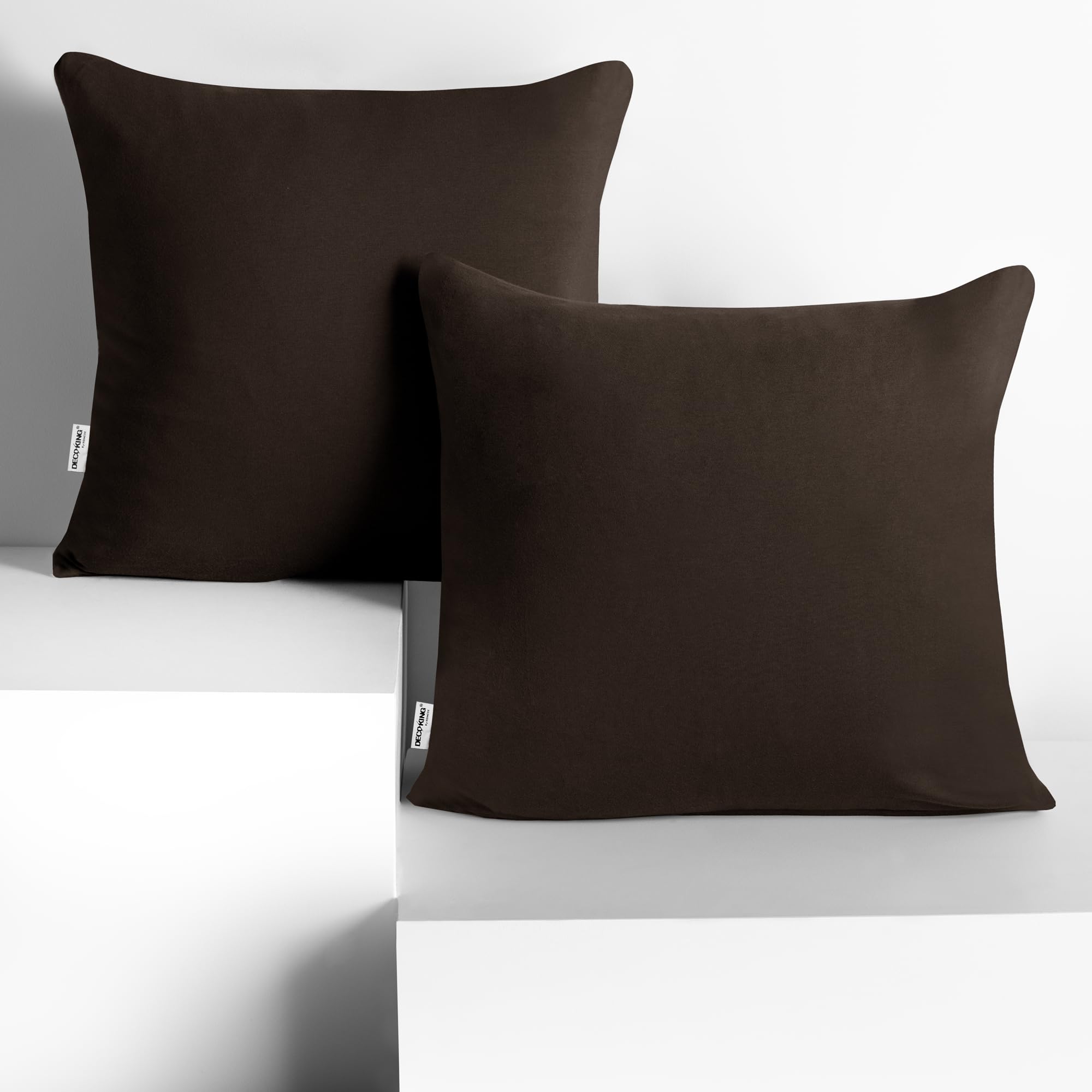 DecoKing 2 Pillowcases 80 x 80 cm Jersey 100% Combed Cotton Zip Brown Amber