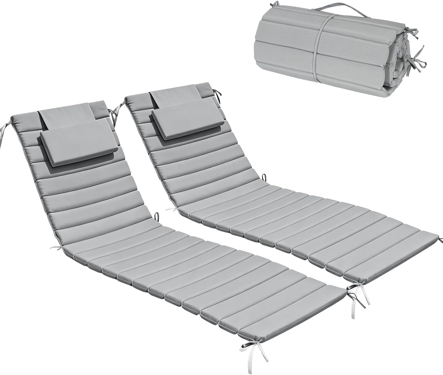 Chaise Lounge Cushion Outdoor Set of 2，Patio Foldable Chaise Lounger Cushion，Foldable Waterproof Pool Lounge Chair Cushions with Straps, Lounger Cushions for Outdoor Furniture，71''Lx21''W