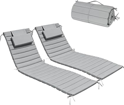 Chaise Lounge Cushion Outdoor Set of 2,Patio Foldable Chaise Lounger Cushion,Foldable Waterproof Pool Lounge Chair Cushions with Straps, Lounger Cushions for Outdoor Furniture,71Lx21W