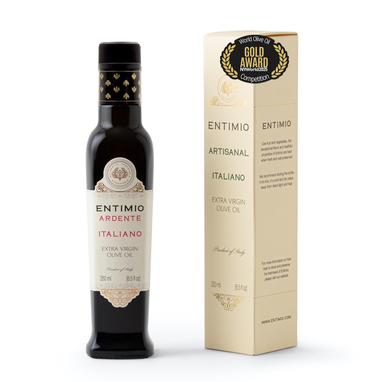Entimio Ardente Organic Italian Extra Virgin Olive Oil from Italy, 600+ mg/kg High in Polyphenols, 2025 Gold Winner, Sicily Early Harvest evoo, Cold Extracted, Lab Tested - 8.5 fl oz