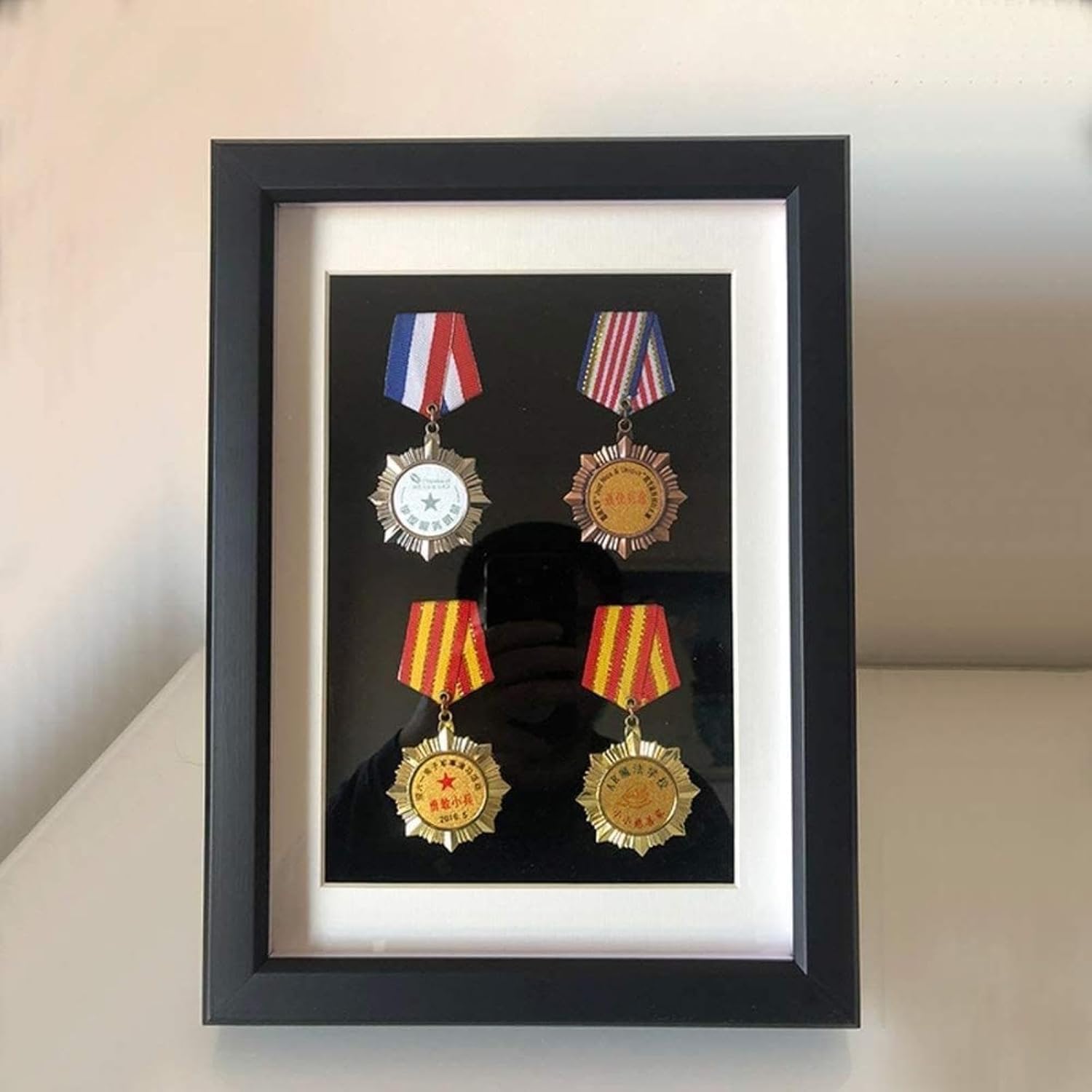 Photo Frame Medal Showcase Frame Shadow Box Box for Military Medals Collector Medallion Lapel Pin Shadow Box for Military Medals-Rose||A4 (4 Black Flannel)