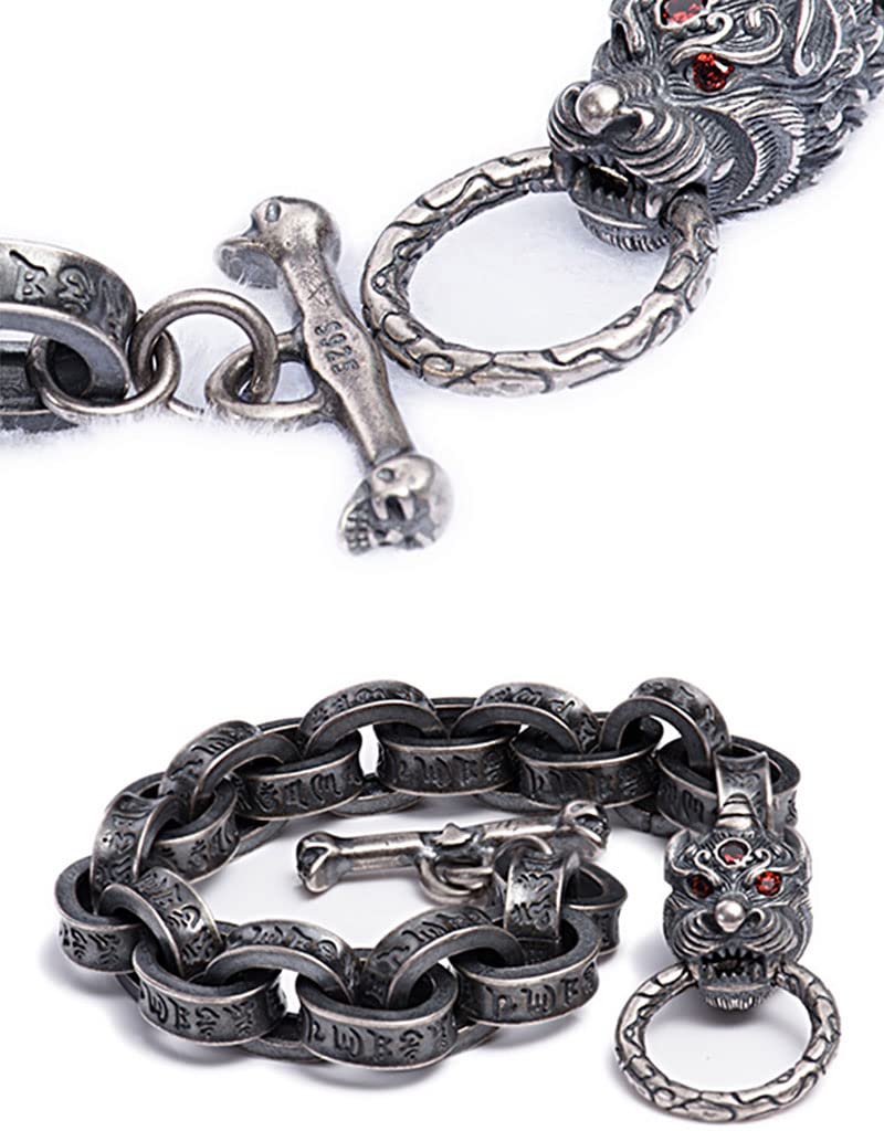 Herren 925 Armband Aus Sterlingsilber, Viking Handgefertigt Fenrir Wolfskopf Vintage Runenbündchen Armbänder, Nordisch Skandinavisch Amulett Geschenk