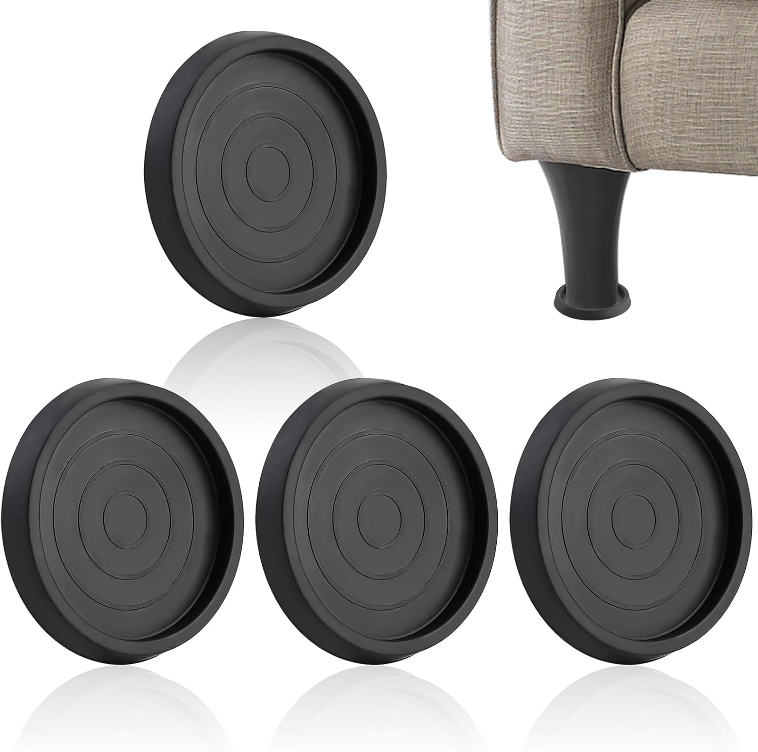 4PCS Furniture Caster Cups 2.5inch Round Rubber Furniture Coasters
