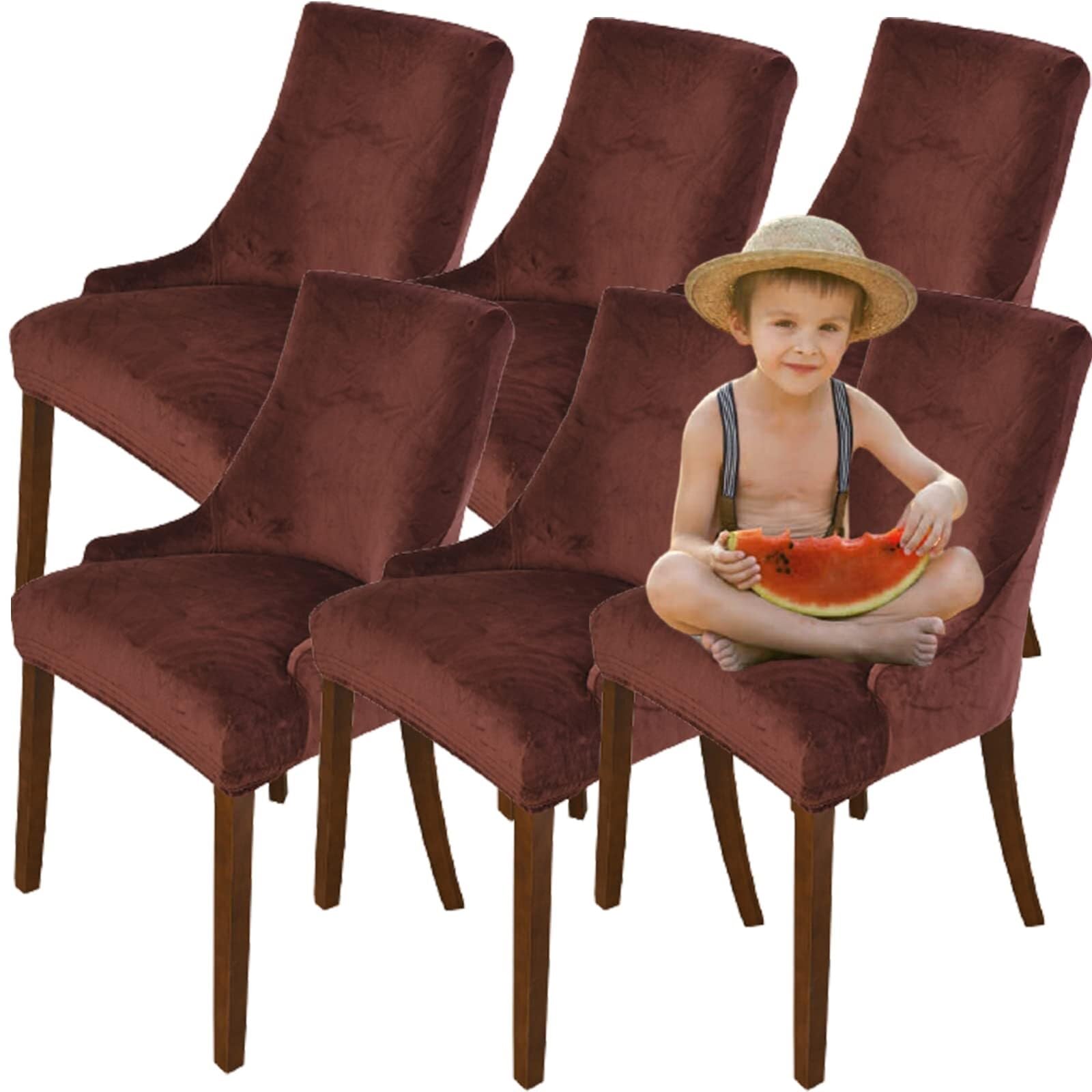 NMVAWIPT Velvet Wingback Chair Covers, Stretch Slipcovers, Removable Furniture Protector, For Hotel Wedding Banquet(8#,6pcs)
