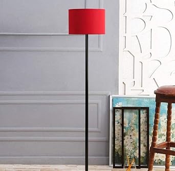 Mateen Handicraft Floor Lamp Standing Modern Black 5Ft Height Red Lamp Shade 12 Inches Red Shade for Living Room Corner, Home, Hotel, Office(Metal, Pack of 1)