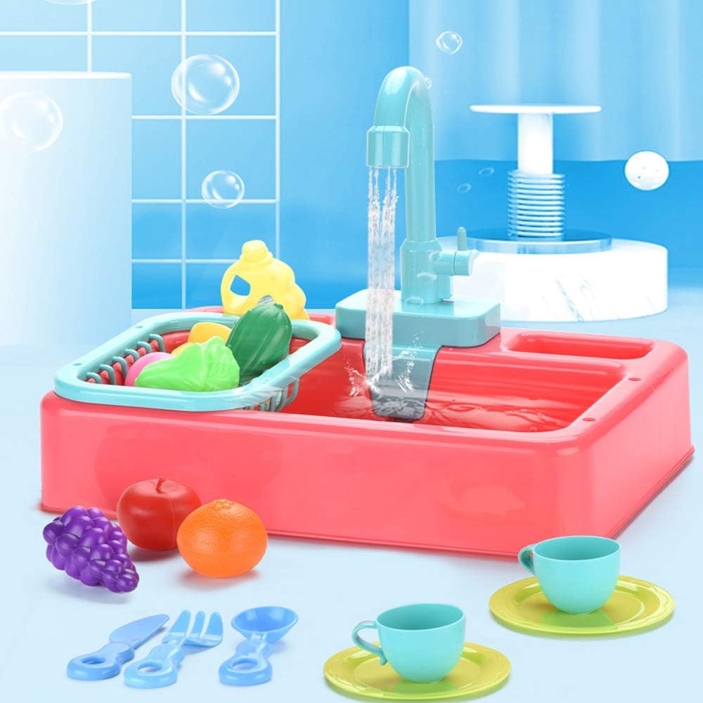 NIWWIN Giocattoli per lavello da Cucina per Bambini Set con Acqua Corrente Regali educativi Giochi di finzione per Ragazzi Ragazze Simulazione Lavastoviglie Rubinetto di Lavoro e Scarico (Blu)