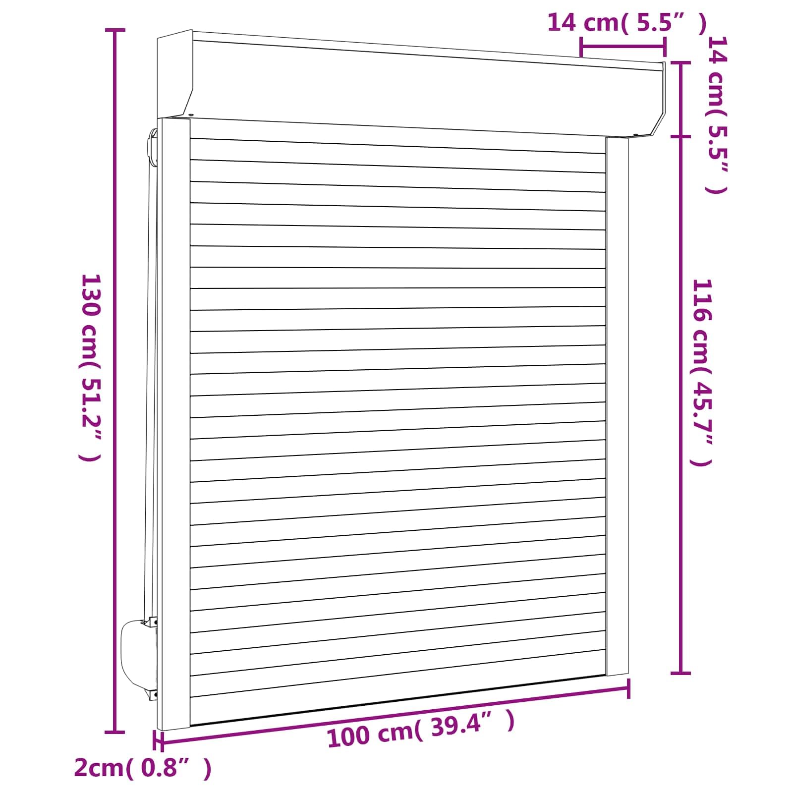 Volet roulant 100 x 130 cm en aluminium et polyuréthane pour fenêtre, volet roulant manuel avec rail de guidage, brise-vue pour extérieur