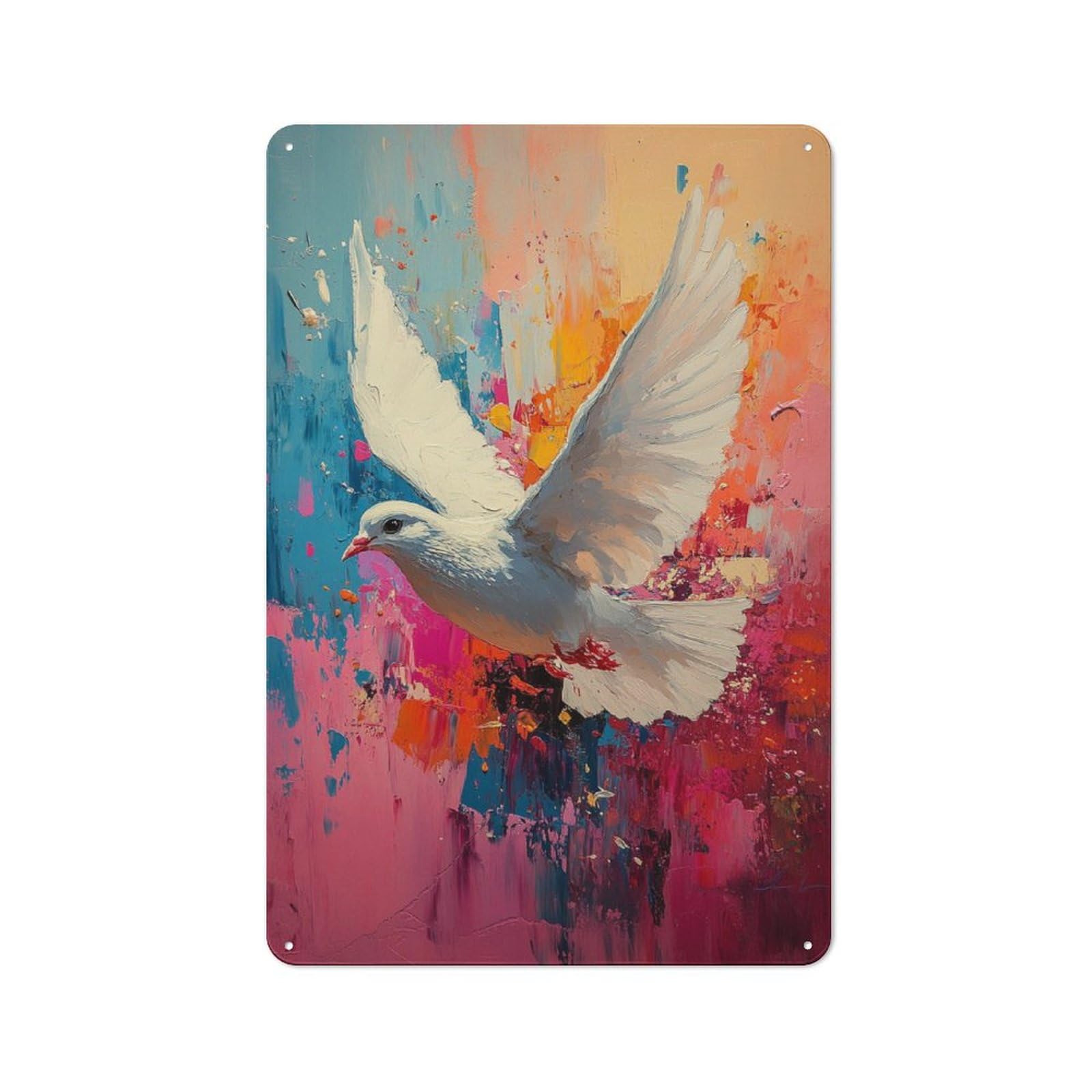 Jubonexis White Dove in Flight Tin Metal Signs Wall Art Decorations for Bar Pub Club Cafe Room Farmhouse White 30x20cm