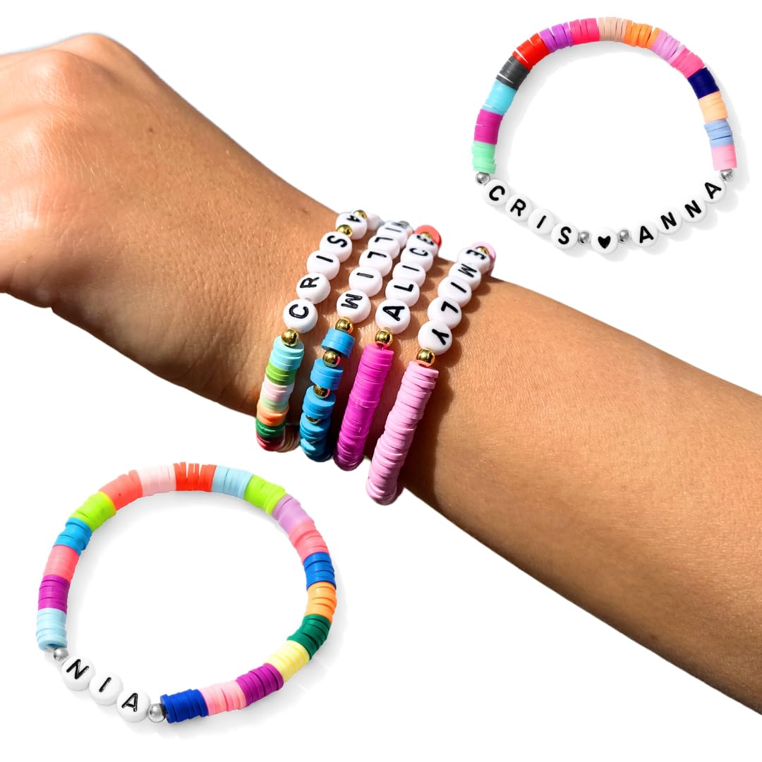 Personalized Handmade Crystal Bead Bracelet | Stretch | Custom Name, Size, Style, and Color | Unisex for Couples, Friends, Family | Adults & Kids |