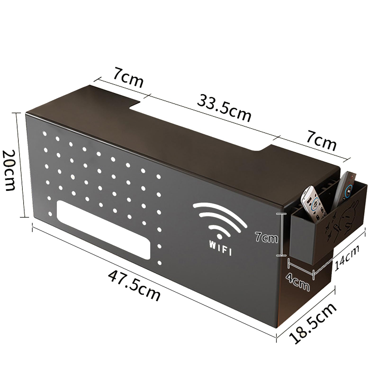 Catekro Organisateur de routeur WiFi Support mural pour le salon et le bureau Couvercle de gestion des câbles avec trous de ventilation Organisateur de routeur pour le cordon d'alimentation (noir)