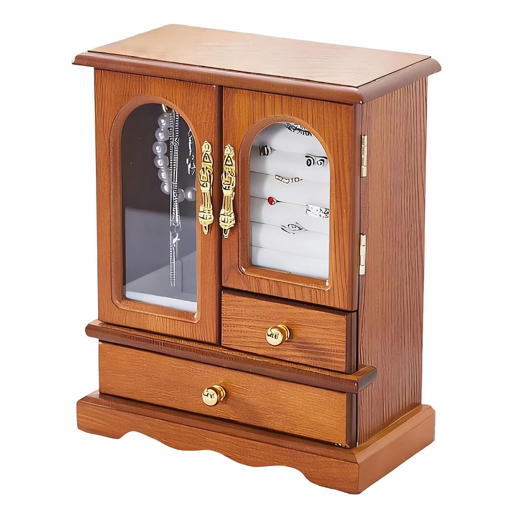 Portagioie e Organizer, Scatola portagioie in Legno massello Espositore Color ciliegio Stile Vintage Organizer per collane per Anelli, Orecchini, collane e bracciali