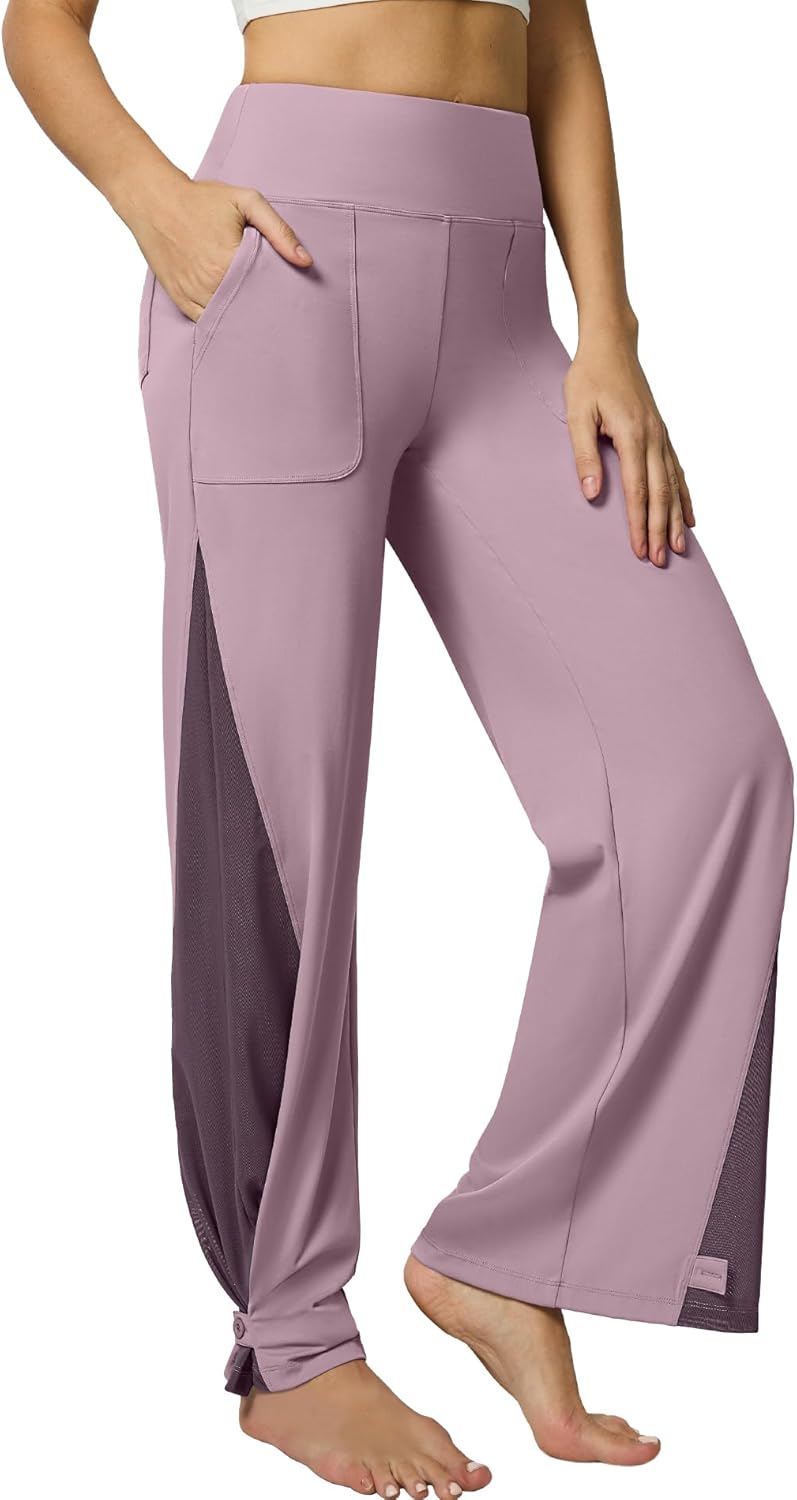 Casei Wide Leg Yoga Pants for Women Adjustable Hem High Waist Loose Casual Pants with Pockets - Image 7