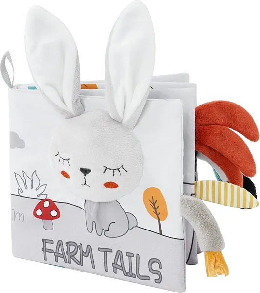 Vicloon Cloth Books, 3D Touch Feel High Contrast Cloth Book, Baby Books Toys for Baby 0-12 Months, Soft Baby Books Touch and Feel Crinkle for Infants Toddler Gifts Toy(Rabbit)