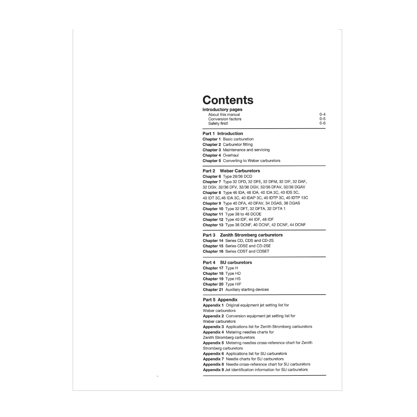 Weber Carburetor Manual: Including Zenith, Stromberg and SU Carburetors
