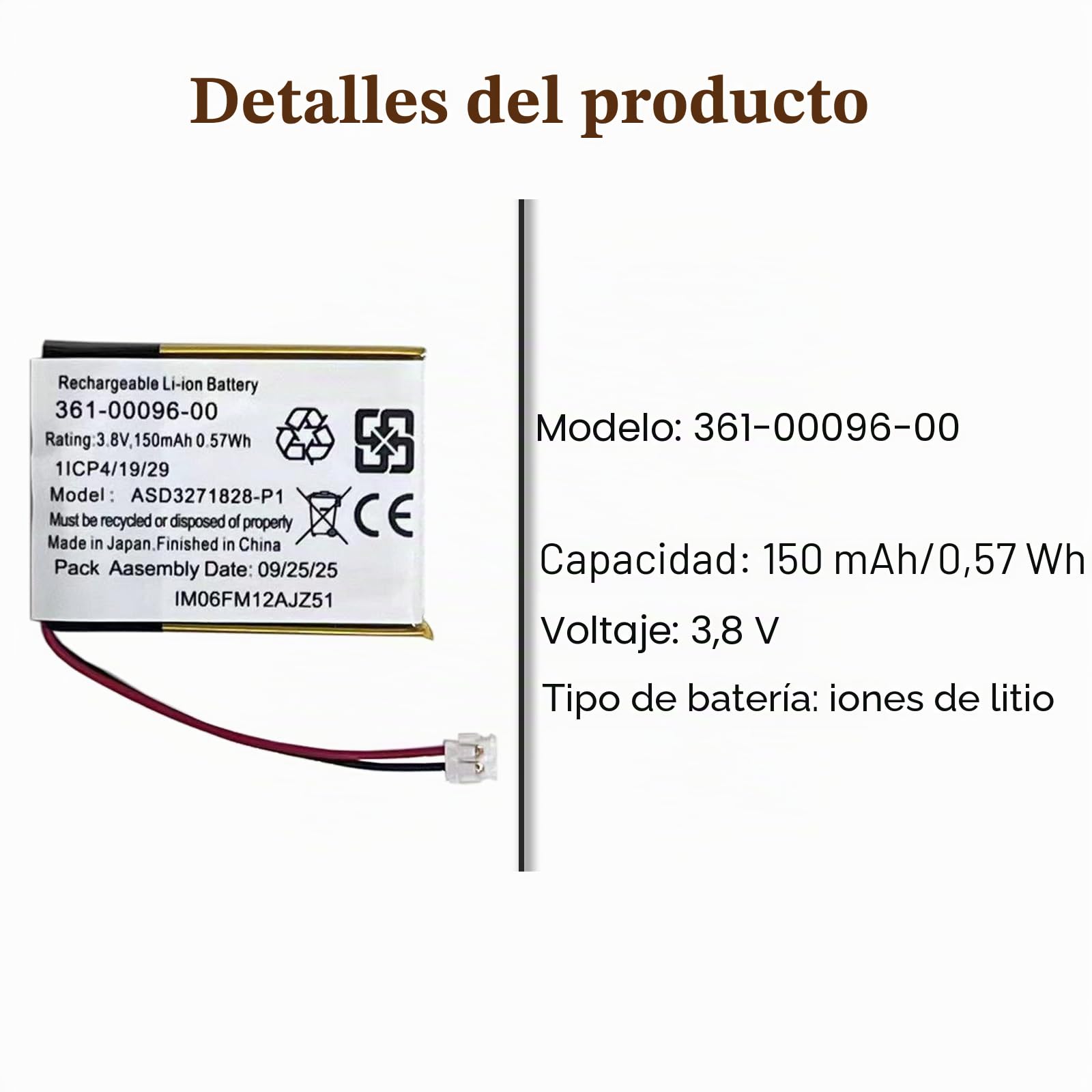 Batería de repuesto 361-00096-00 compatible con Gar-min Fenix5s GPS Sport Training Watch Smartwatch