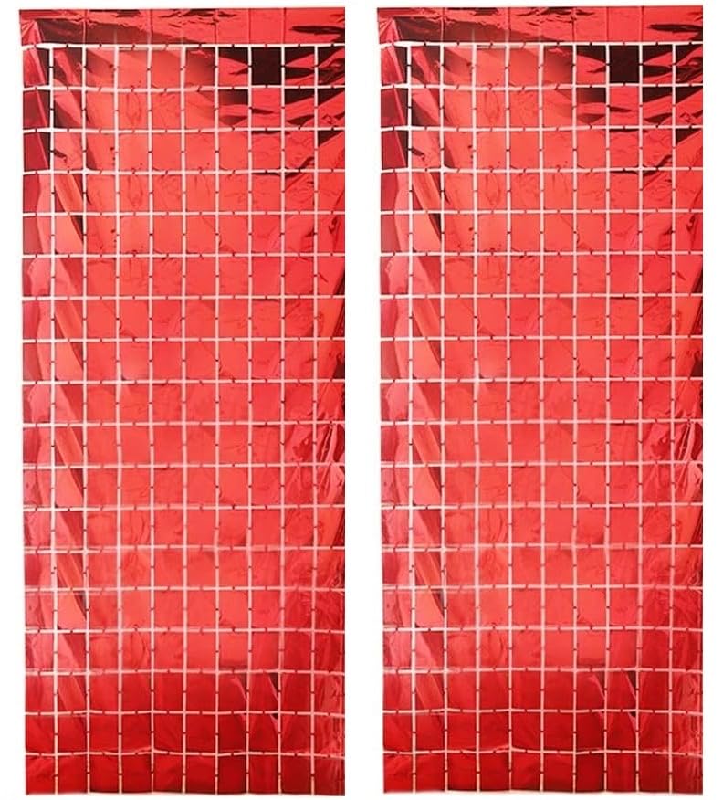 Image of AMFIN (Pack of 2) Square Foil Curtains for Birthday Decoration Photo Booth Props Backdrop Baby Shower Bachelorette Party Decorations (Red)