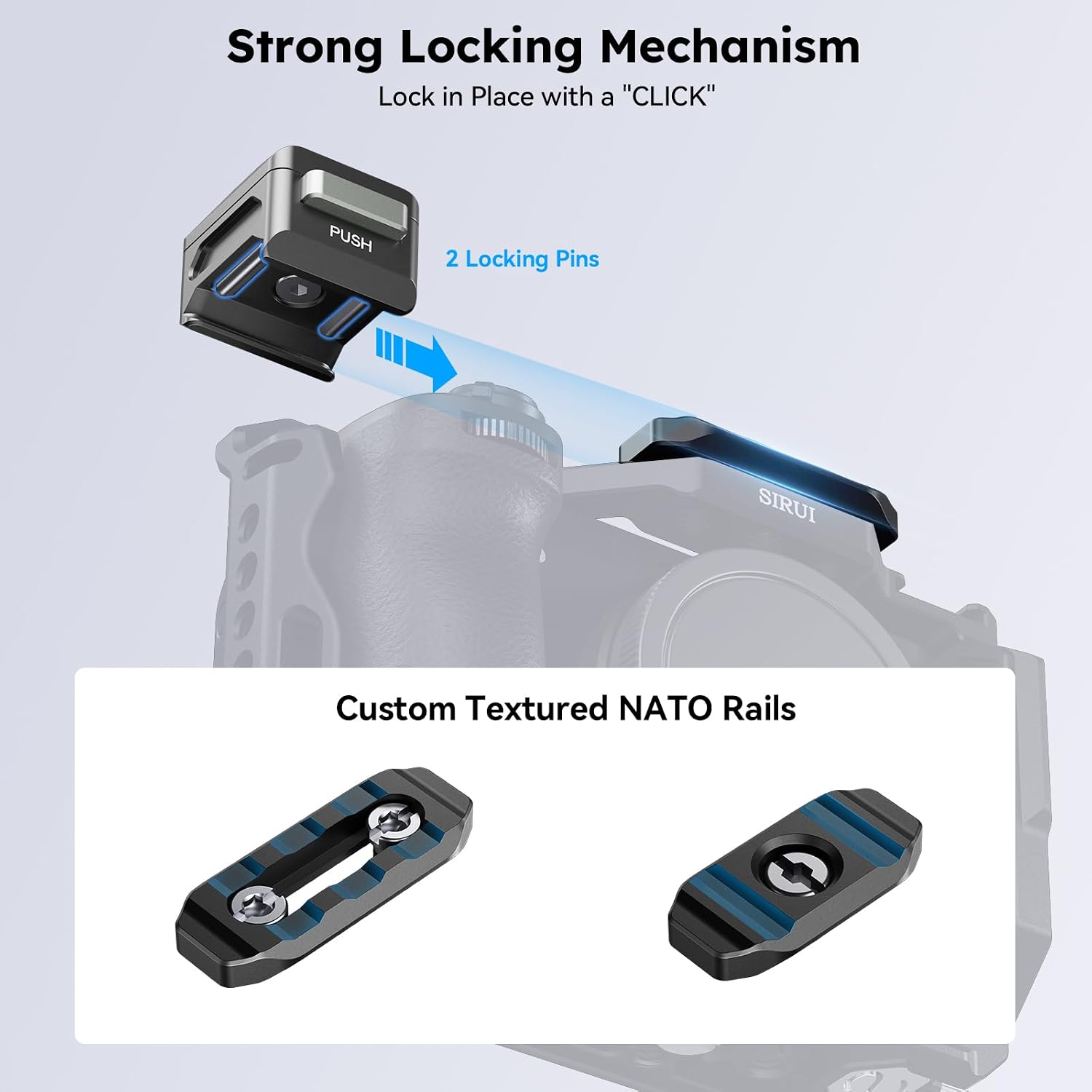 Sirui Universal Quick Release Mount Plate with 2 NATO Rails Kit, Mount for ARRI Locating Pin to NATO Adapter, QR Mount Base for Camera Cage, Top Handle, Side Handle and Magic Arm, AM-QN01