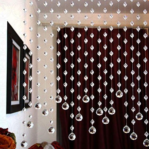 Rasmy candles Plastic Acrylic Diamond String Curtain (Standard/7 feet, White) - 10 Strings