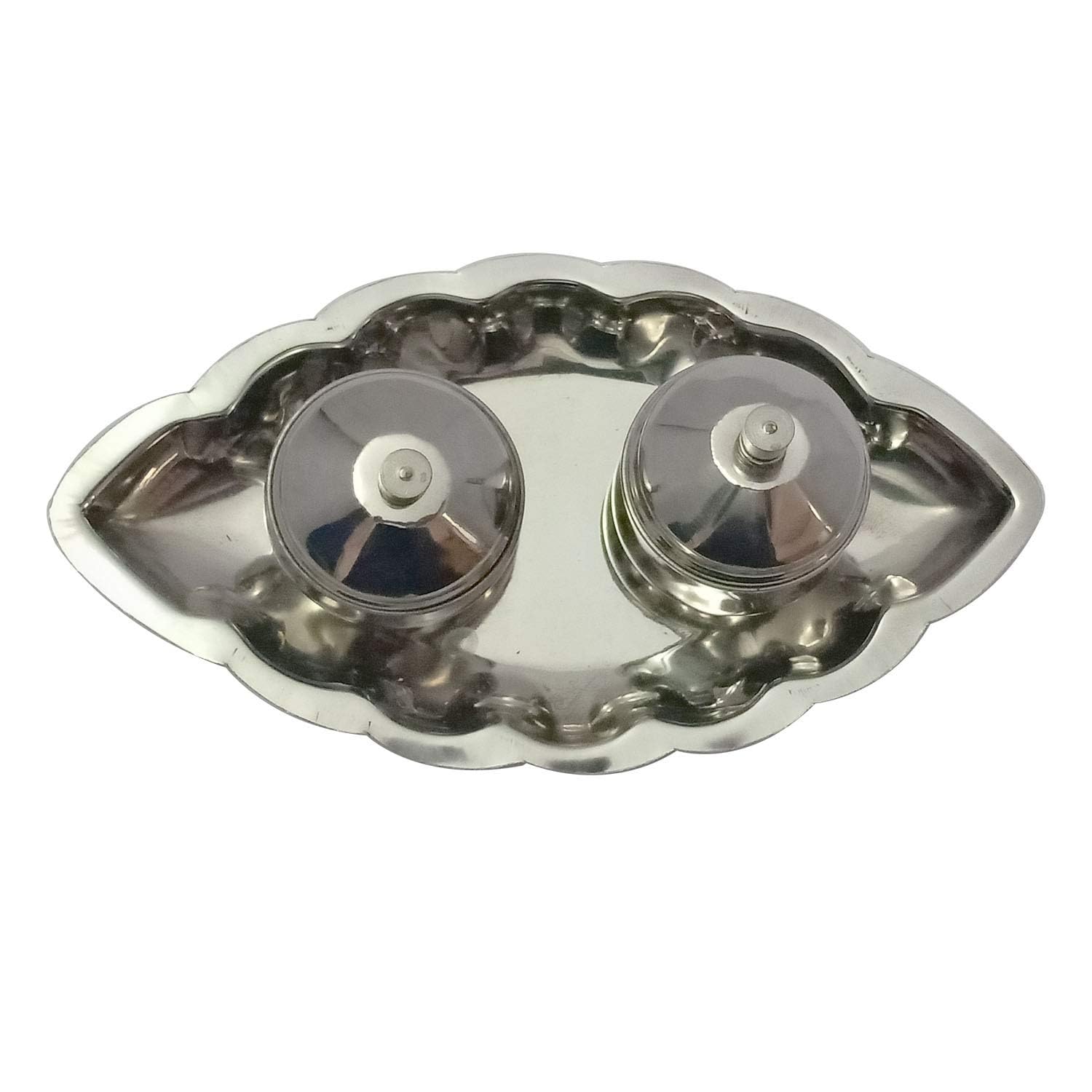 SHRIYA Haldi Kumkum Holder Stainless Steel with 2 Containers Traditional Pooja Kumkum Box for Turmeric & Vermilion Indian Wedding Favor, Temple & Home Decor Gift Item