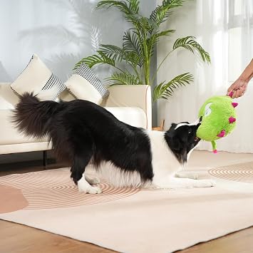 Hero Chuckles Ball Plush Dog Toy - Dog Squeaky Toys - Durable Ball with 3 in 1 Squeaker, Monster Green