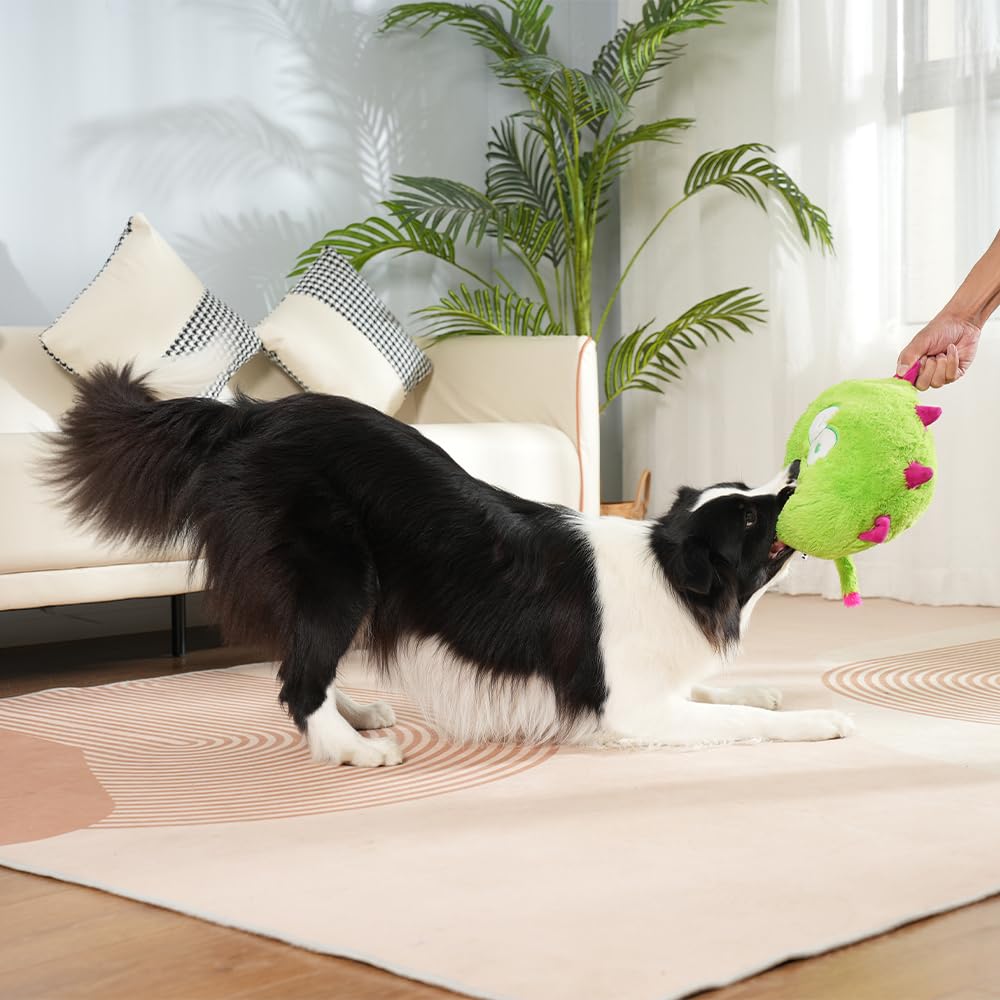 Hero Chuckles Ball Jouet en peluche pour chien – Jouet couineur pour chien – Balle durable avec couineur 3 en 1, vert monstre