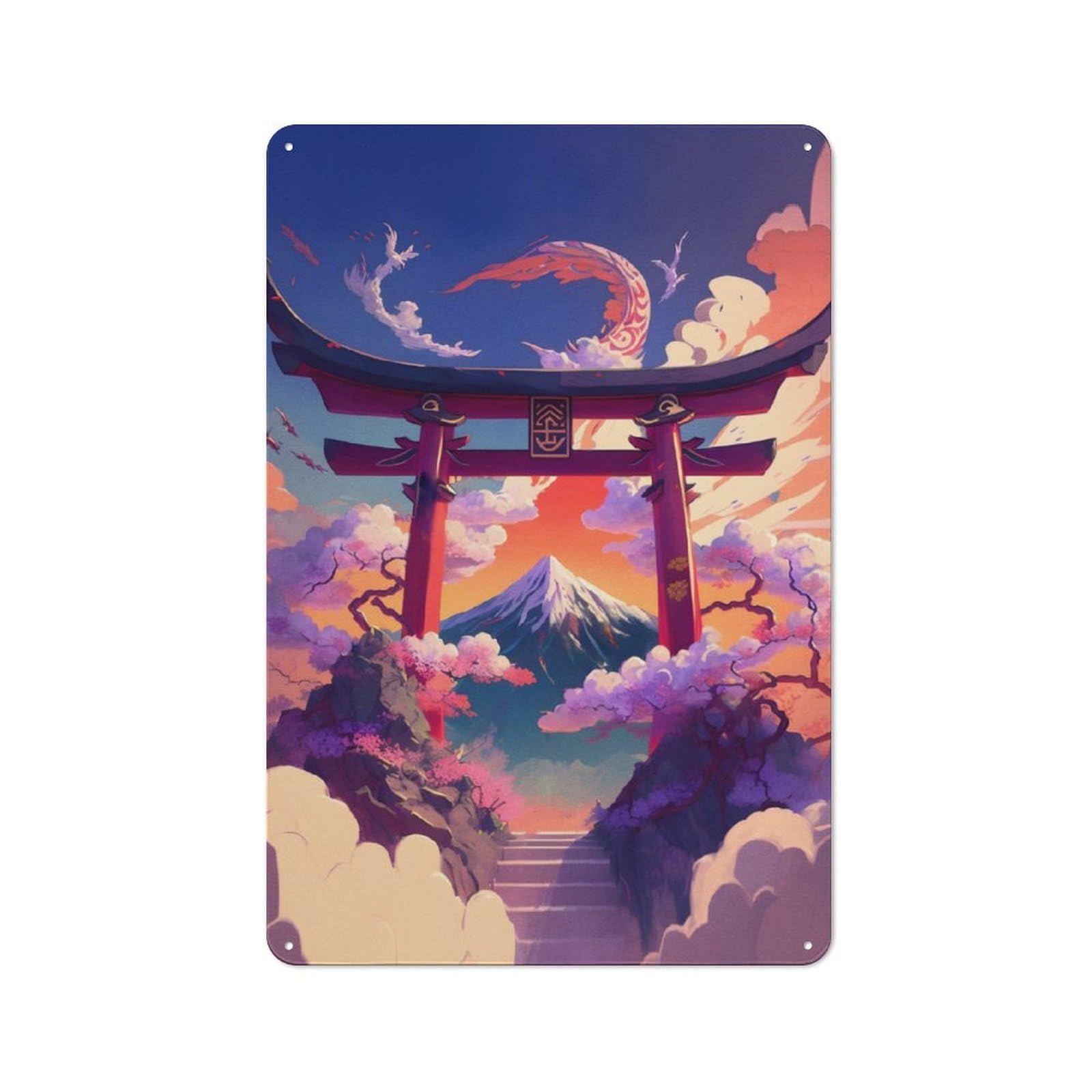 Junmoney Torii Gate An Fuji Mount 3 Vintage Tin Sign 30X20cm With For Man Cave Or Games Room, For Games Room Collectors