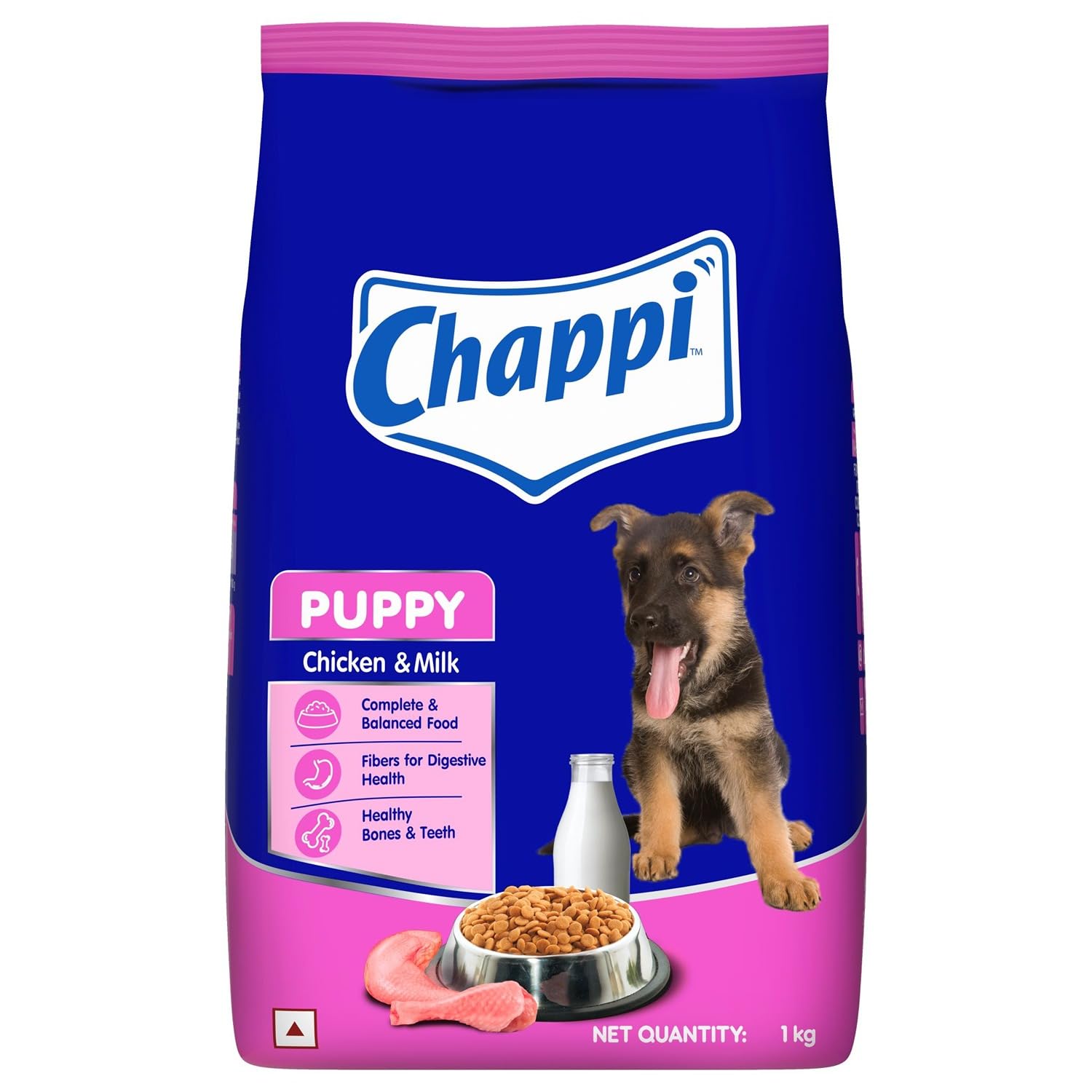Chappi Puppy Dry Dog Food, Chicken & Milk, 1 kg, Complete and Balanced Food for Puppies