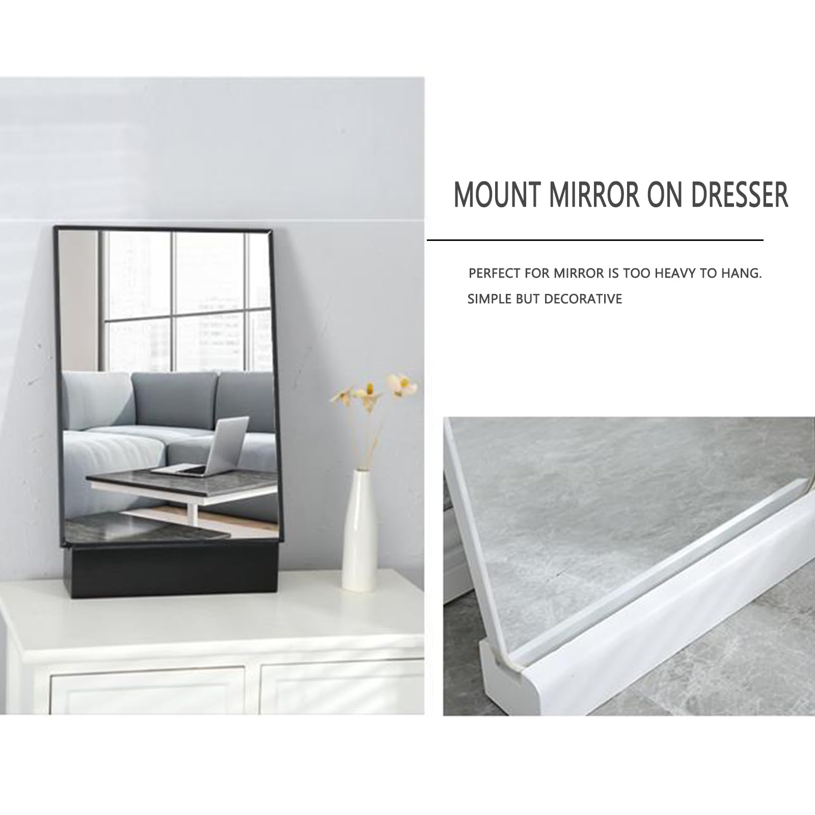 BESPORTBLE - Soporte De Suelo Para Espejo De Cuerpo Entero, Base De Madera, Ranura De 3.5 Cm, Diseño Minimalista, Para Baño O Dormitorio