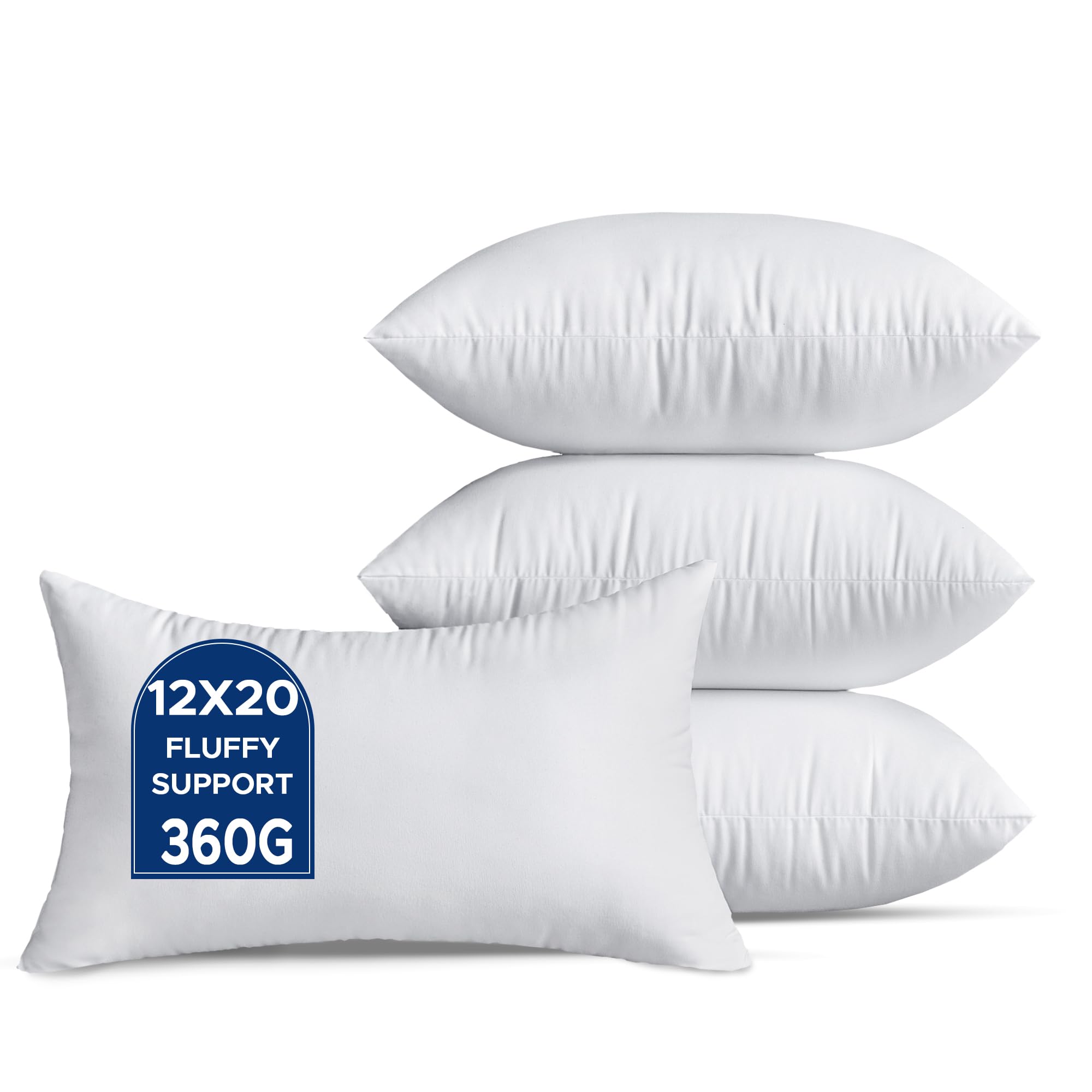 QSWRD 30 x 50 CM Cushion Inserts Pack of 4 Small White Decorative Lumbar Throw Pillow Inserts for Living Room Couch Bed Sofa Rectangle Cushion Sham Stuffer Indoor
